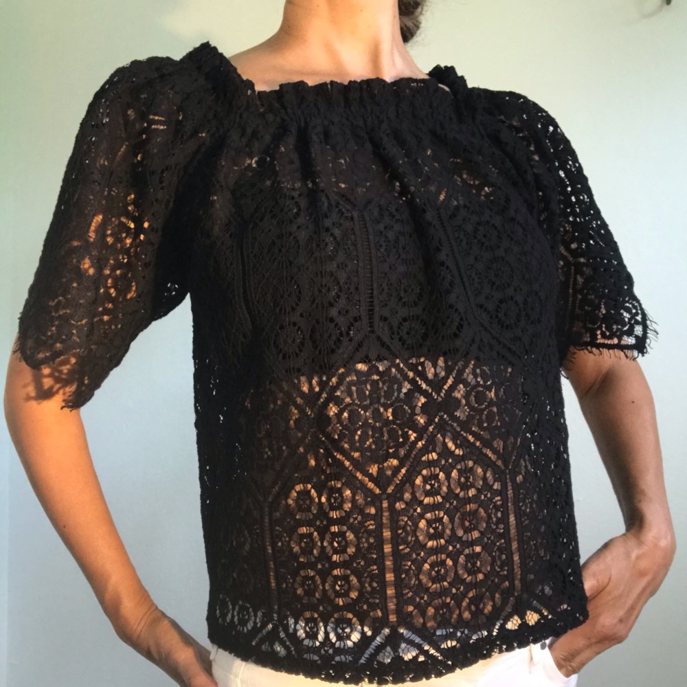 H&M Black Lace See Thru Top On or Off Shoulder